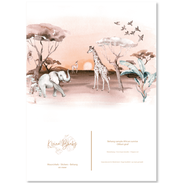 Behang sample African Sunrise Olifant Giraf