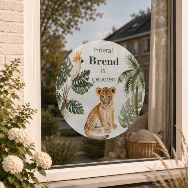 Geboorte raamsticker Jungle Leeuw