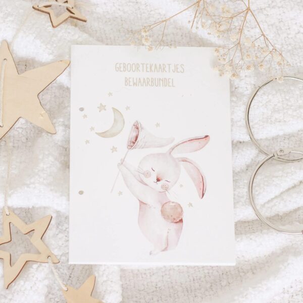 Geboortekaartjes bewaarbundel konijn vangt maan