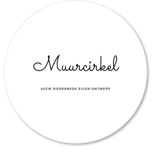 Ronde muurcirkel met handgeschreven tekst Muurcirkel, 60cm doorsnede eigen ontwerp op witte achtergrond