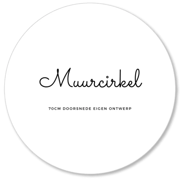 Ronde muurcirkel met tekstlogo 70cm doorsnede eigen ontwerp op witte achtergrond