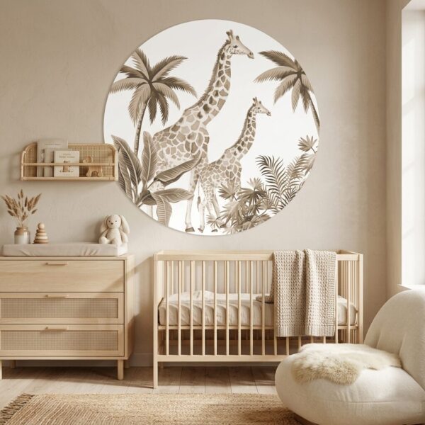 Muurcirkel Behangcirkel Jungle Giraf Vintage taupe