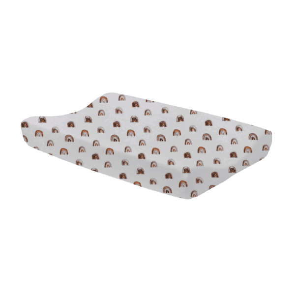 Aankleedkussenhoes wit met bruine regenboog print voor verschoningskussen baby