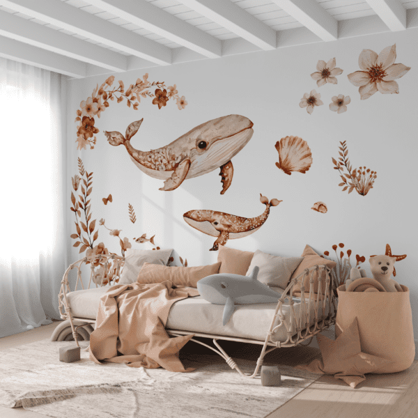 Behang Flower Ocean Whale