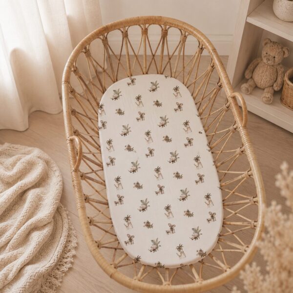 Hoeslaken Jungle vintage taupe , jungle print baby ledikant wieg