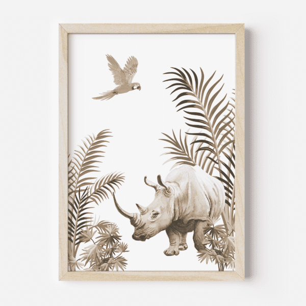 Poster vintage taupe neushoorn