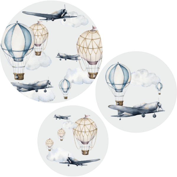 Muurcirkel set Sky Vliegtuig en Luchtballon